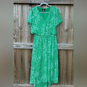 DKNY V-Neck Green Apple Flutter Sleeve Midi Dress 14W